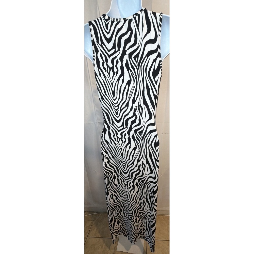 Women's Zebra Print Bodycon Tank Midi Dress Black White Sleeveless Size S - Picture 6 of 8